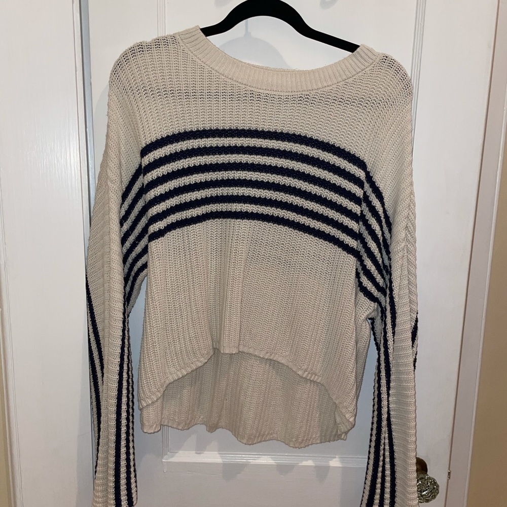 Aerie Medium Navy Striped Cream Sweater